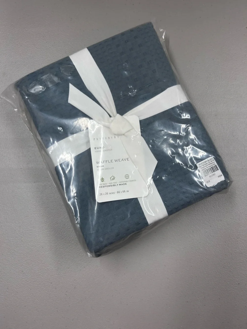 Pottery Barn Waffle Weave Honeycomb Cotton Comforter Euro Pillow Sham Steel Blue